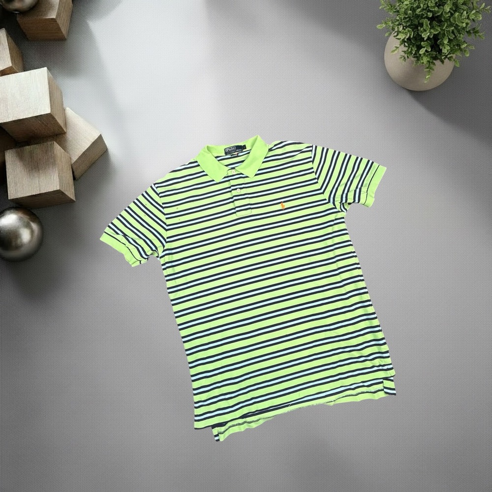 Vintage Polo Ralph Lauren Striped Polo Shirt Men Large Lime Green Y2K Streetwear